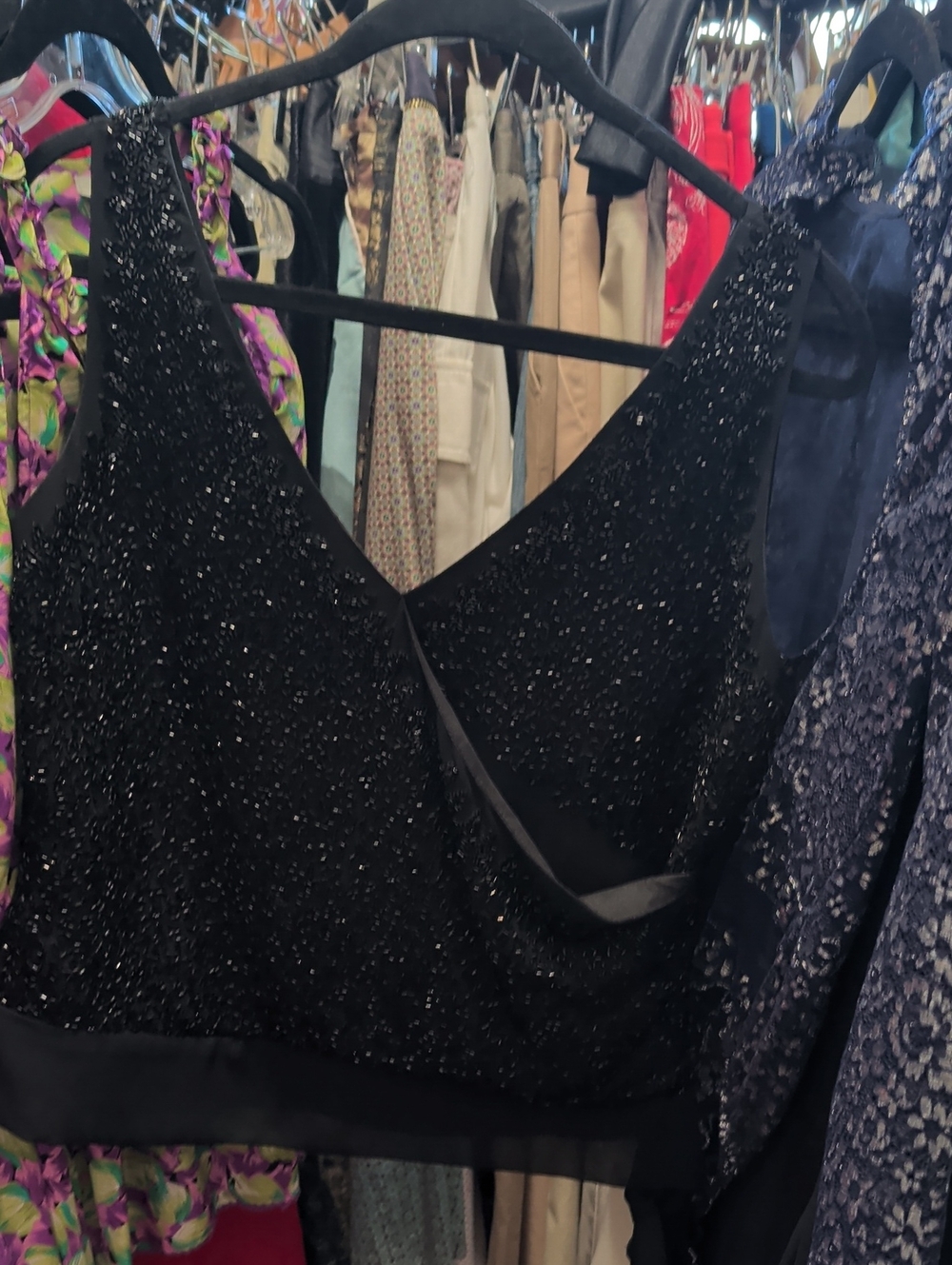 J Kara Black Sequin V-Neck Tank Top